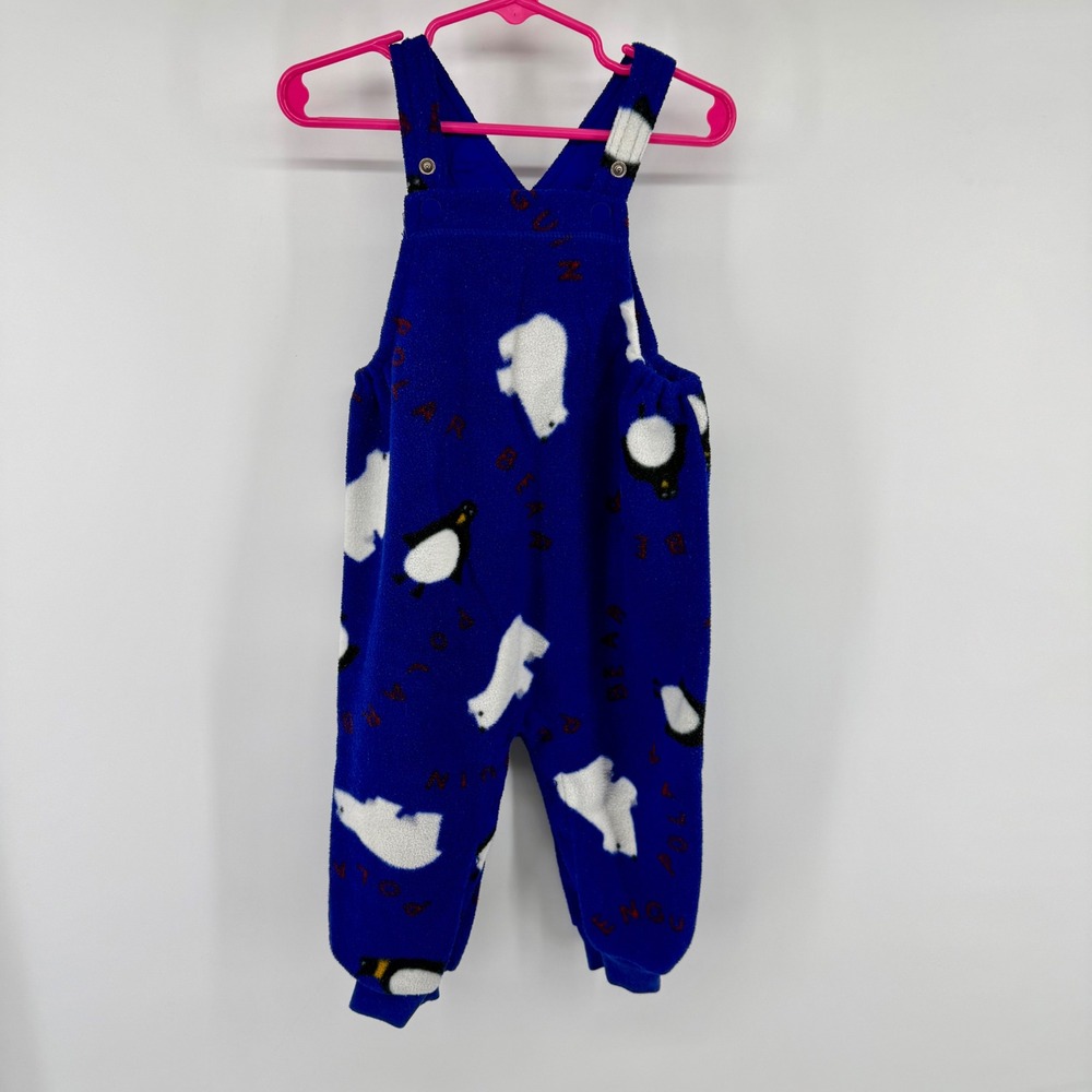 Vintage Baby Gap 90s Blue Fleece Polar Bear Penguin Overalls XL 18-24M